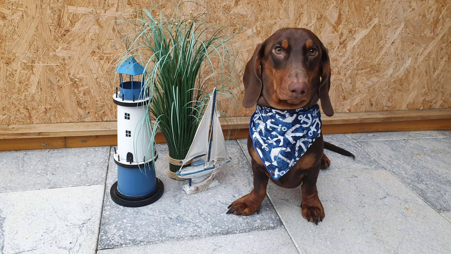 Nautical Dog Bandana with Anchors Dark Blue
