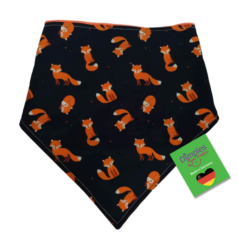 Foxes on dark blue dog bandana - Dog scarf for autumn