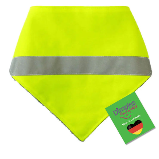Neon yellow dog bandana with reflective strips