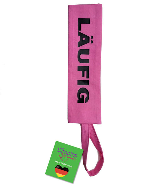 In Heat - printed cover for dog leash in pink for female dog's menstruation