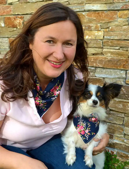 Roses on Dark Blue Dog Bandana