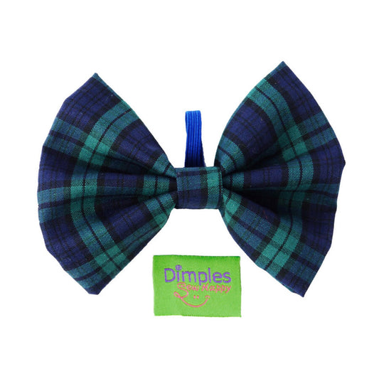 Dimple's Dog Bow Tie Scottish Plaid Blue Green