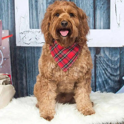 Red Tartan Plaid Dog Bandana - Dog Scarf