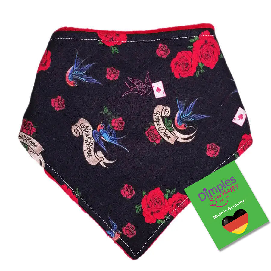 Swallows and Roses Dog Bandana Rockabilly Bandana