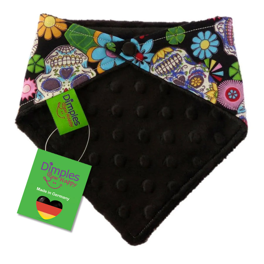 Bandana Mexican Skulls Black with Colorful Flowers