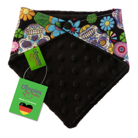 Bandana Mexican Skulls Black with Colorful Flowers