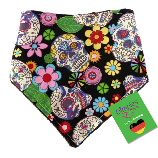 Bandana Mexican Skulls Black with Colorful Flowers