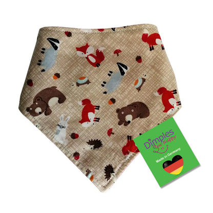 Forest Animals Dog Bandana - Bandana with Animal Motif Fox Raccoon and Hedgehog