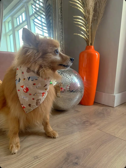 Forest Animals Dog Bandana - Bandana with Animal Motif Fox Raccoon and Hedgehog