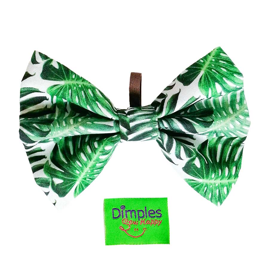 Dimple's Dog Bow Tie Green Palm Leaves
