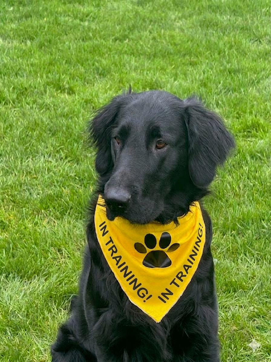 IN TRAINING yellow warning dog bandana for assistance dogs or dogs in training
